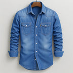 Garrett - Men's Button-Front Denim Shirt with Chest Pockets