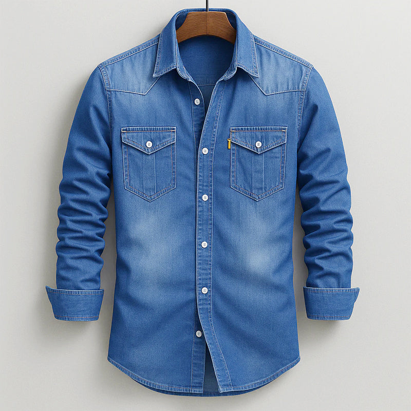 Garrett - Men's Button-Front Denim Shirt with Chest Pockets