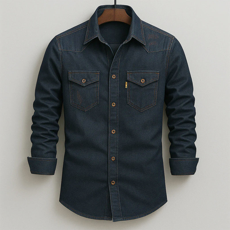 Garrett - Men's Button-Front Denim Shirt with Chest Pockets