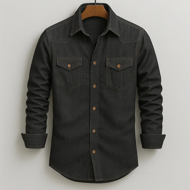 Garrett - Men's Button-Front Denim Shirt with Chest Pockets