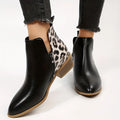 Gelyn - Women's Mixed-Texture Ankle Boots with Leopard Print