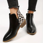 Gelyn - Women's Mixed-Texture Ankle Boots with Leopard Print
