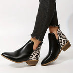 Gelyn - Women's Mixed-Texture Ankle Boots with Leopard Print
