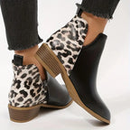 Gelyn - Women's Mixed-Texture Ankle Boots with Leopard Print