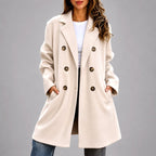 Gemma - Women's Notched Lapel Double-Breasted Coat 2