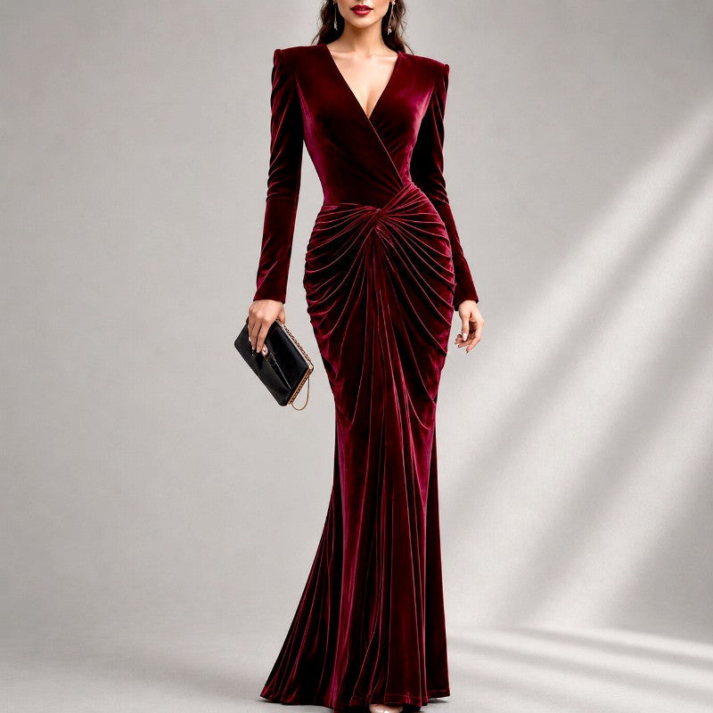 Genevieve - Women's V-Neck Ruched Mermaid Gown