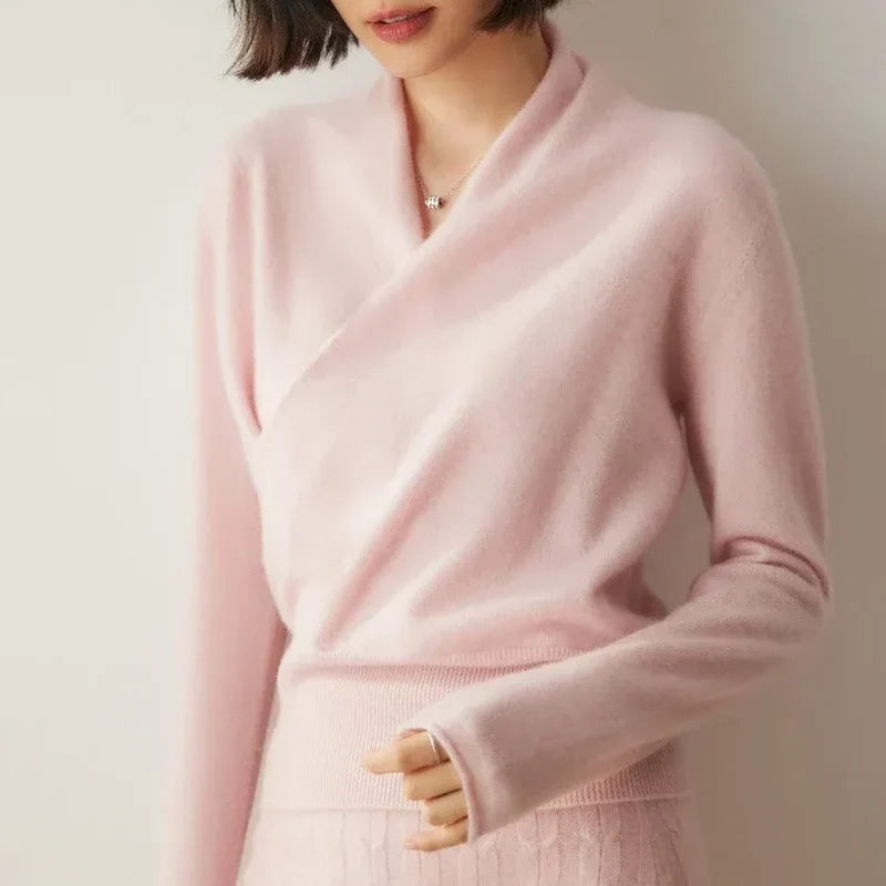 Grace - Women's Cashmere Wrap V-Neck Pullover