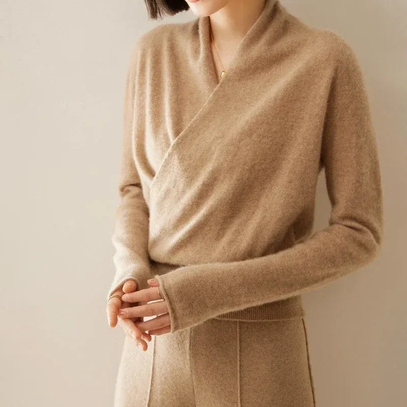 Grace - Women's Cashmere Wrap V-Neck Pullover