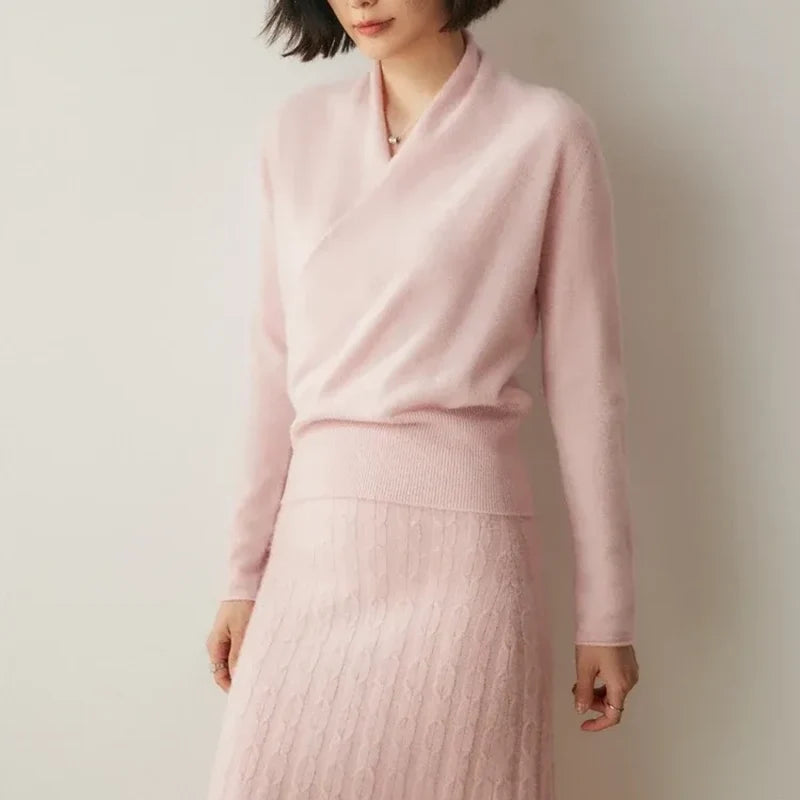Grace - Women's Cashmere Wrap V-Neck Pullover