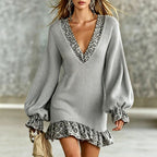 Halo - Women's Ribbed Lantern Sleeve Mini Dress 2