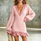 Halo - Women's Ribbed Lantern Sleeve Mini Dress 6