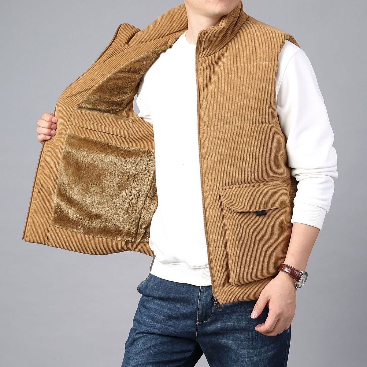 Harmon - Men's Ribbed Corduroy Vest with Cargo Pockets