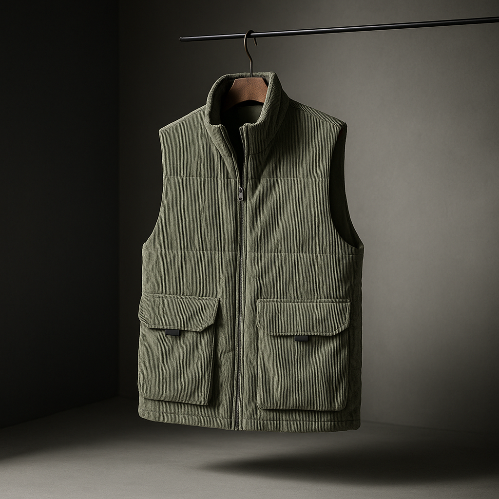 Harmon - Men's Ribbed Corduroy Vest with Cargo Pockets