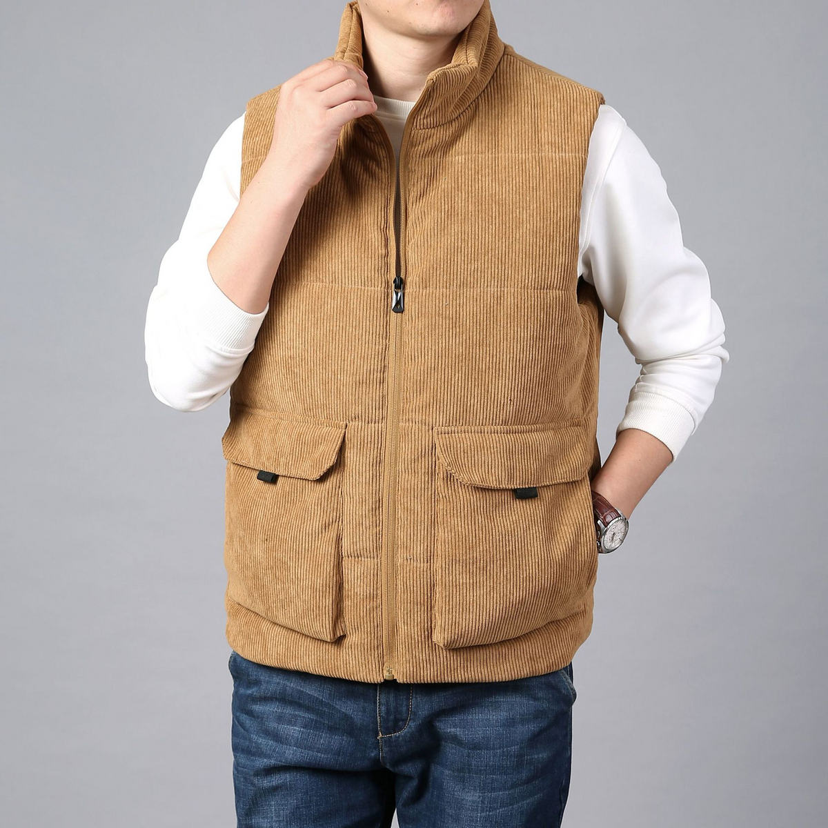 Harmon - Men's Ribbed Corduroy Vest with Cargo Pockets