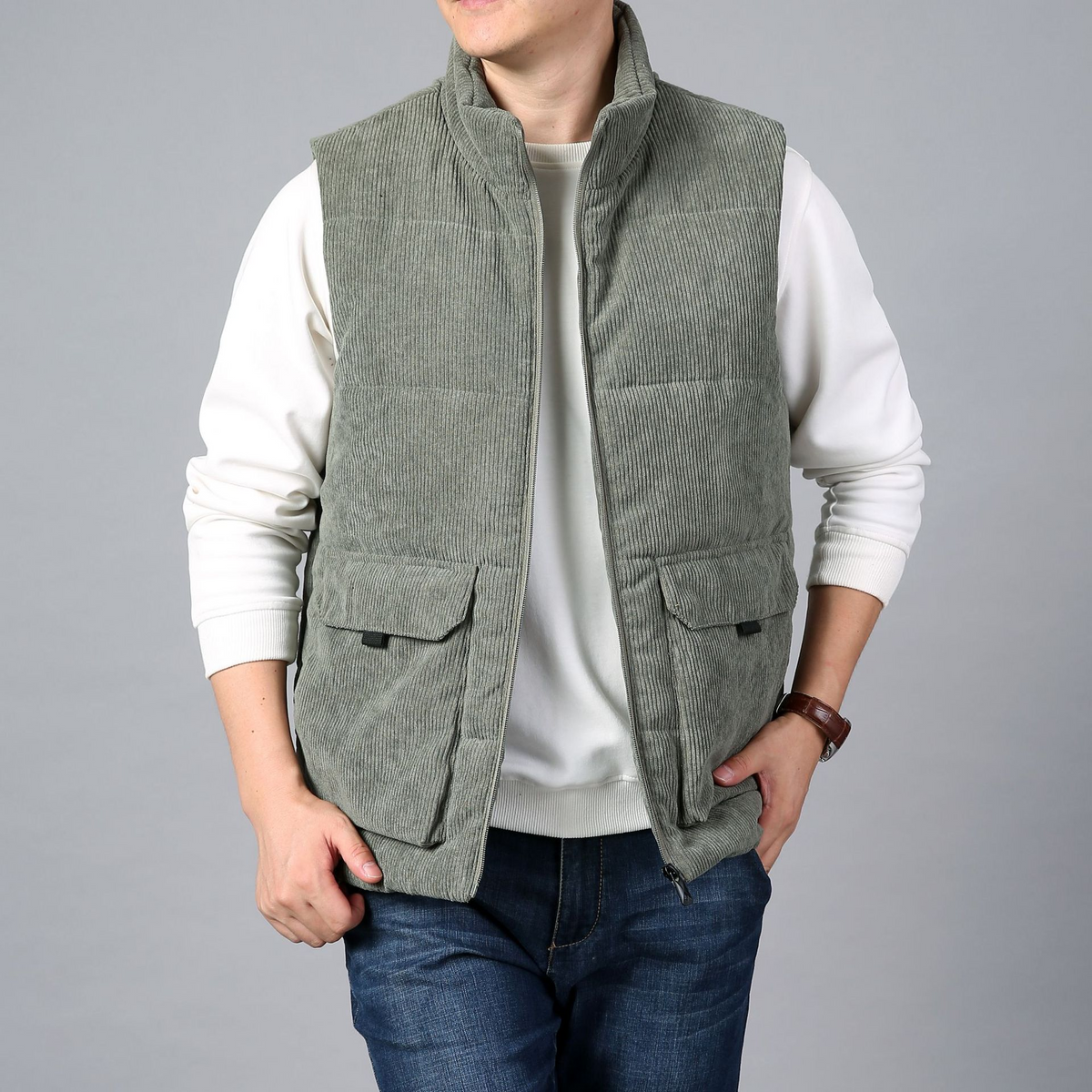 Harmon - Men's Ribbed Corduroy Vest with Cargo Pockets