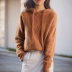 Hazel - Women's Cable Knit Hooded Pullover Sweater