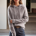 Hazel - Women's Cable Knit Hooded Pullover Sweater