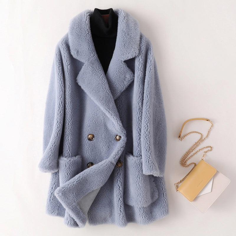 Hazel - Women's Oversized Double-Breasted Faux Shearling Coat