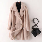 Hazel - Women's Oversized Double-Breasted Faux Shearling Coat