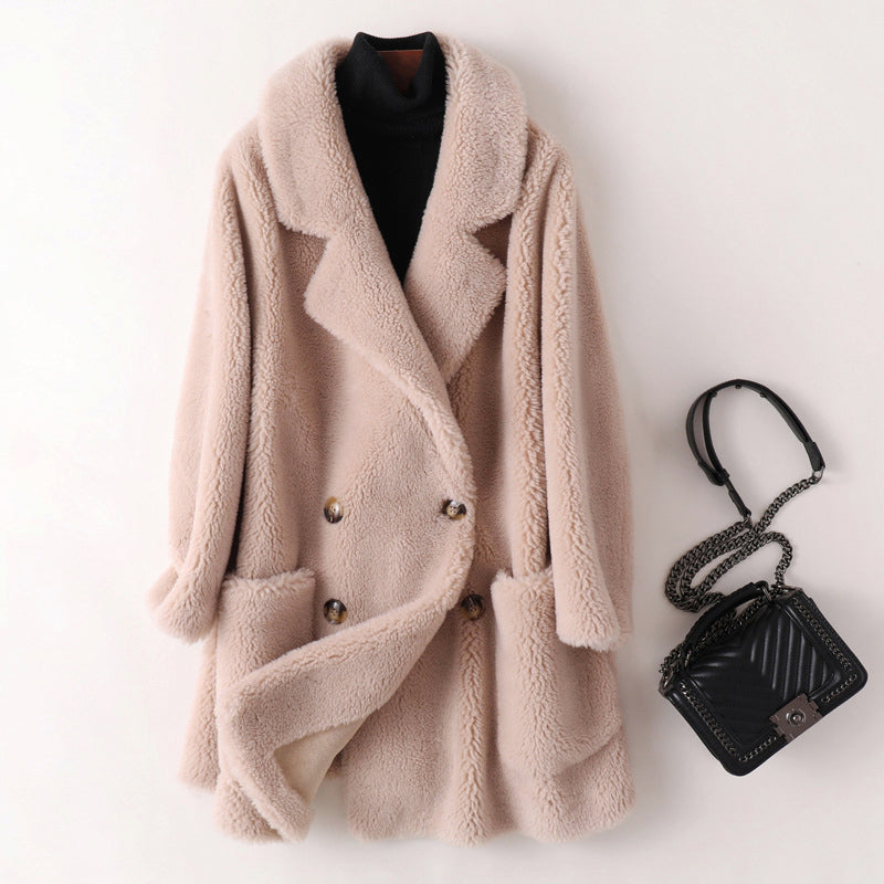 Hazel - Women's Oversized Double-Breasted Faux Shearling Coat