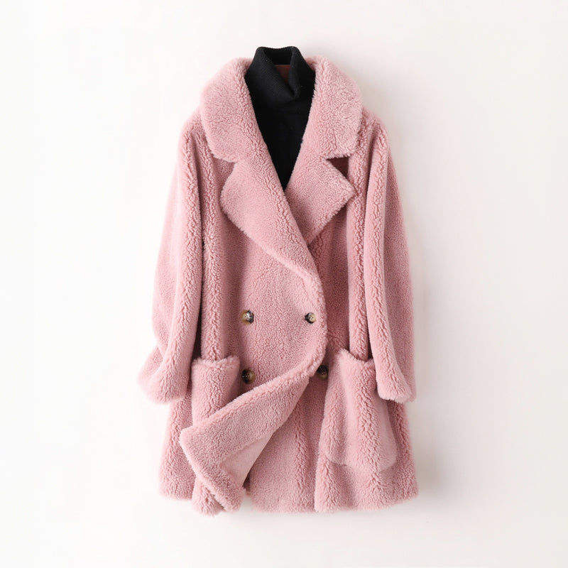 Hazel - Women's Oversized Double-Breasted Faux Shearling Coat