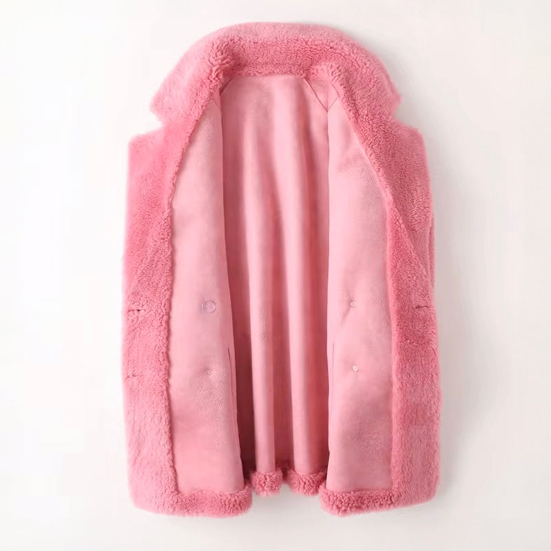 Hazel - Women's Oversized Double-Breasted Faux Shearling Coat