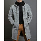 Henrik - Men's Flecked Knit Longline Overcoat with Drawstring Hood
