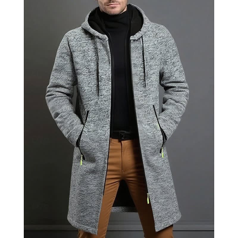 Henrik - Men's Flecked Knit Longline Overcoat with Drawstring Hood
