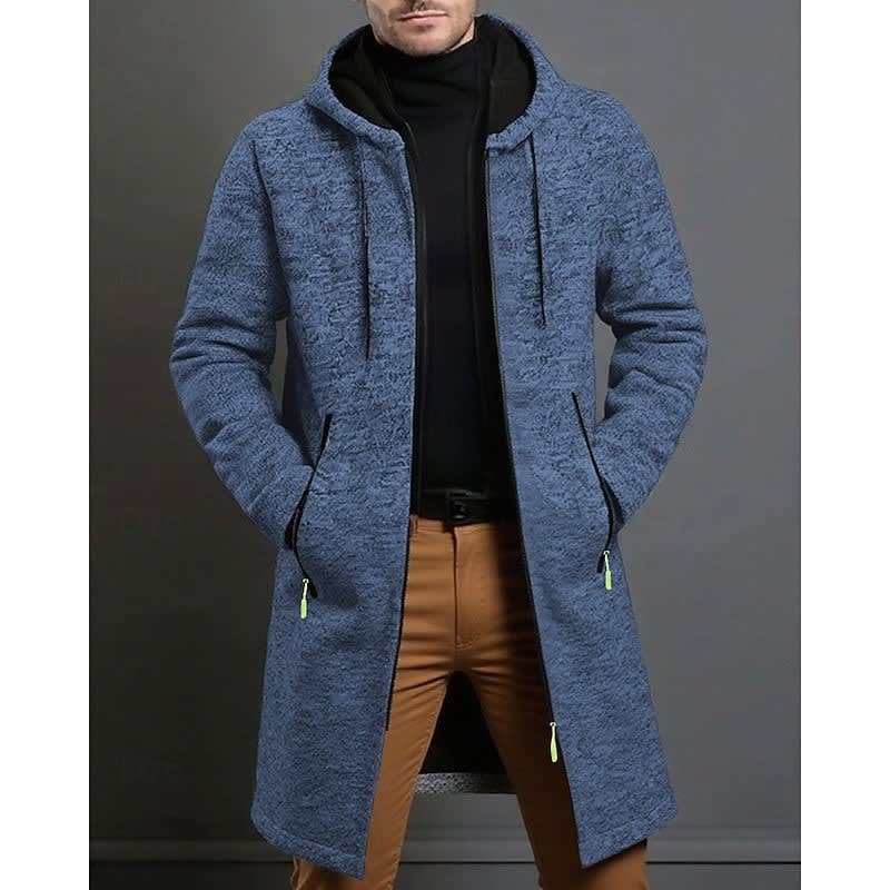 Henrik - Men's Flecked Knit Longline Overcoat with Drawstring Hood