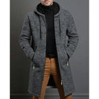 Henrik - Men's Flecked Knit Longline Overcoat with Drawstring Hood