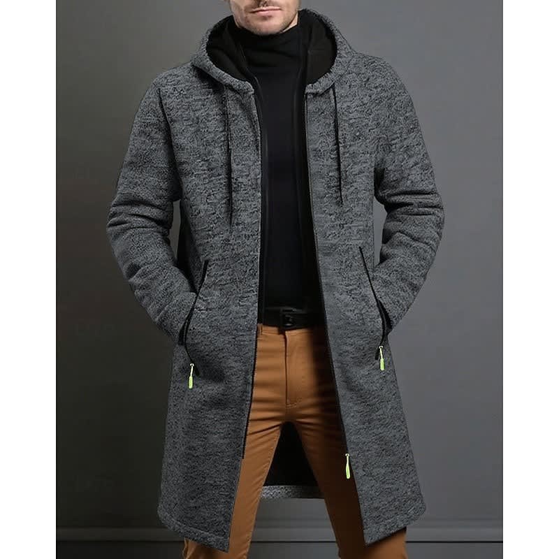 Henrik - Men's Flecked Knit Longline Overcoat with Drawstring Hood