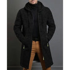 Henrik - Men's Flecked Knit Longline Overcoat with Drawstring Hood