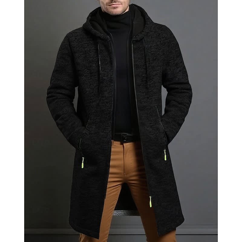 Henrik - Men's Flecked Knit Longline Overcoat with Drawstring Hood