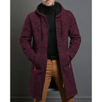 Henrik - Men's Flecked Knit Longline Overcoat with Drawstring Hood