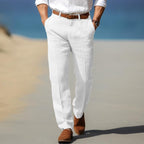 Henry - Men's Belted Linen Trousers with Tapered Fit