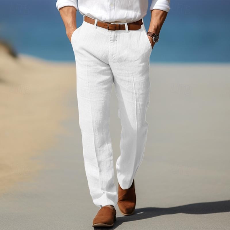 Henry - Men's Belted Linen Trousers with Tapered Fit