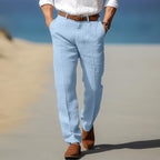 Henry - Men's Belted Linen Trousers with Tapered Fit