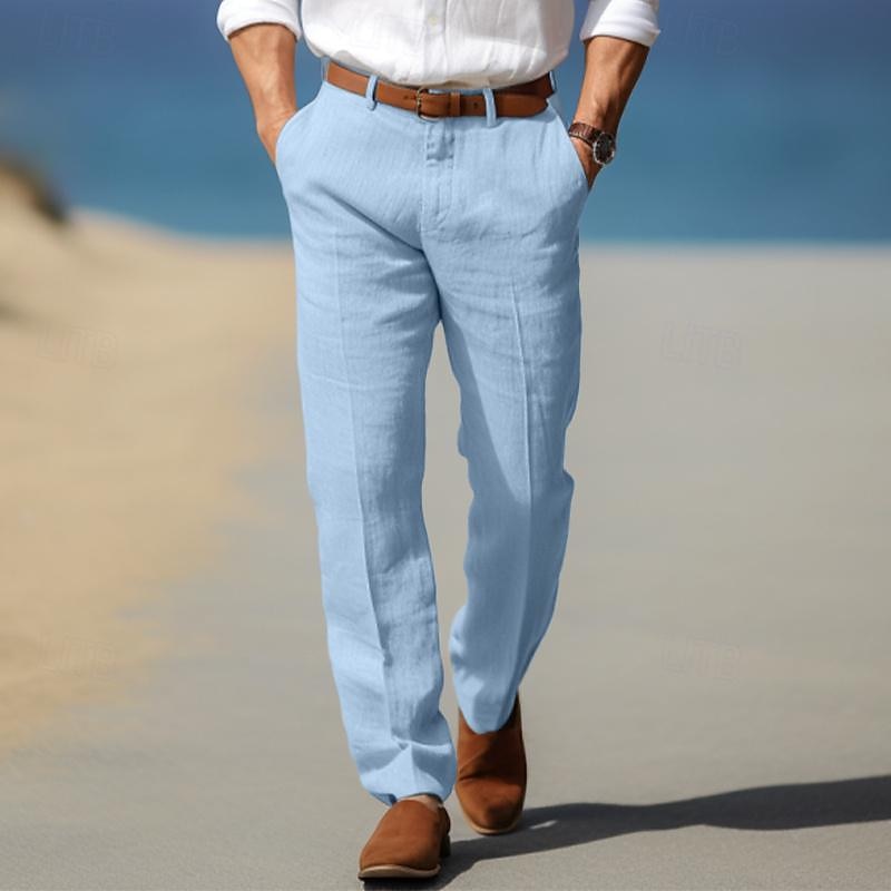 Henry - Men's Belted Linen Trousers with Tapered Fit