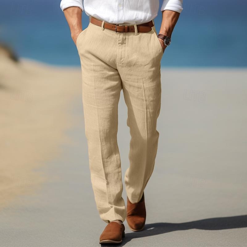 Henry - Men's Belted Linen Trousers with Tapered Fit