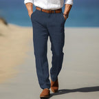 Henry - Men's Belted Linen Trousers with Tapered Fit