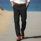 Henry - Men's Belted Linen Trousers with Tapered Fit