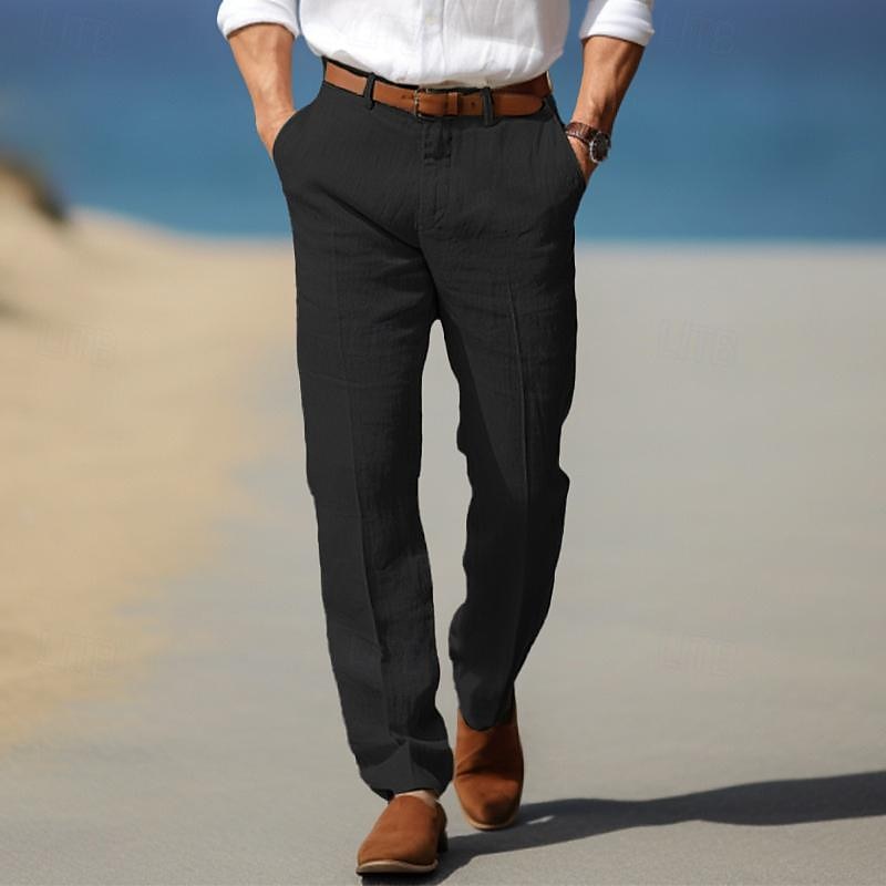 Henry - Men's Belted Linen Trousers with Tapered Fit