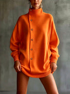 Holly - Women's Oversized Mock-Neck Asymmetric Button Sweater 1