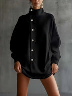 Holly - Women's Oversized Mock-Neck Asymmetric Button Sweater 2