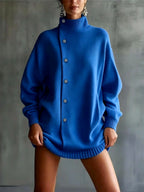 Holly - Women's Oversized Mock-Neck Asymmetric Button Sweater 3