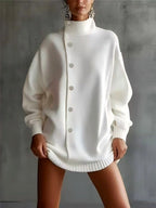 Holly - Women's Oversized Mock-Neck Asymmetric Button Sweater 4
