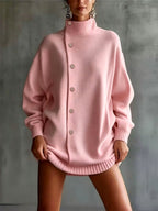 Holly - Women's Oversized Mock-Neck Asymmetric Button Sweater 5