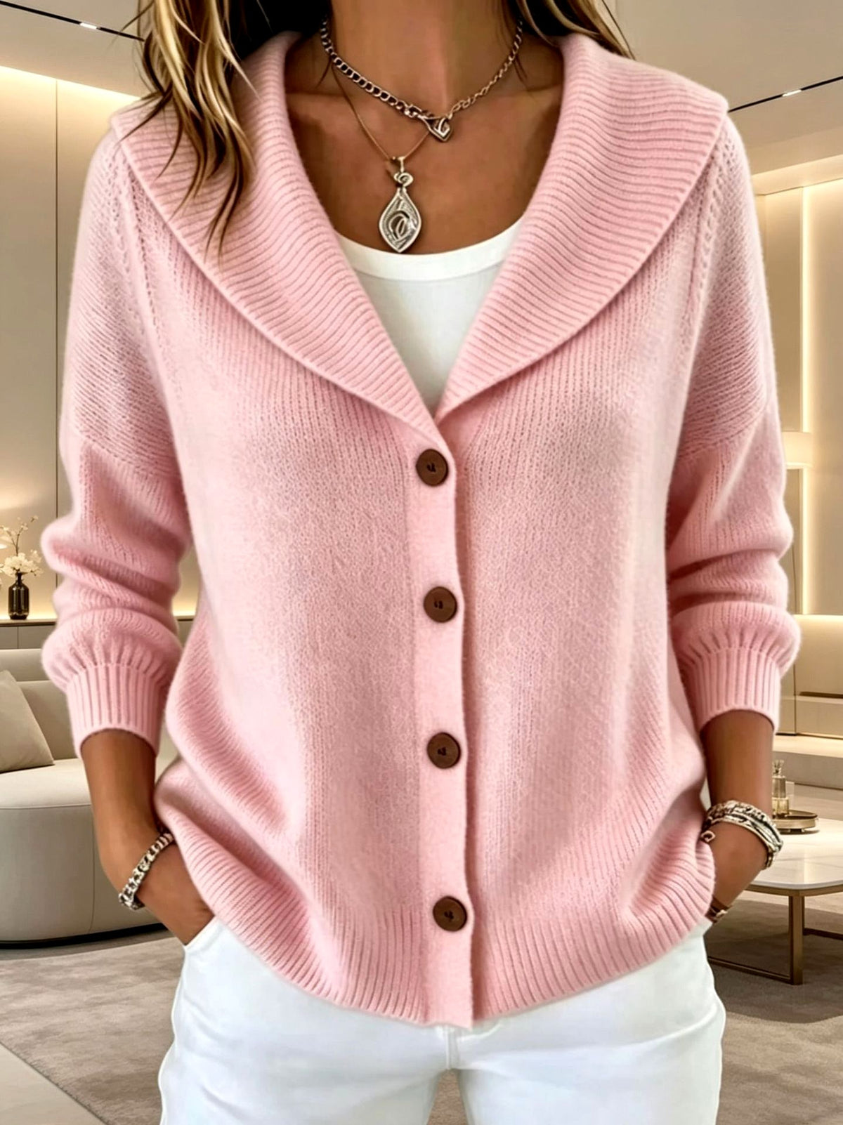 Ira - Women's Shawl-Collar Button-Up Knit Cardigan 2