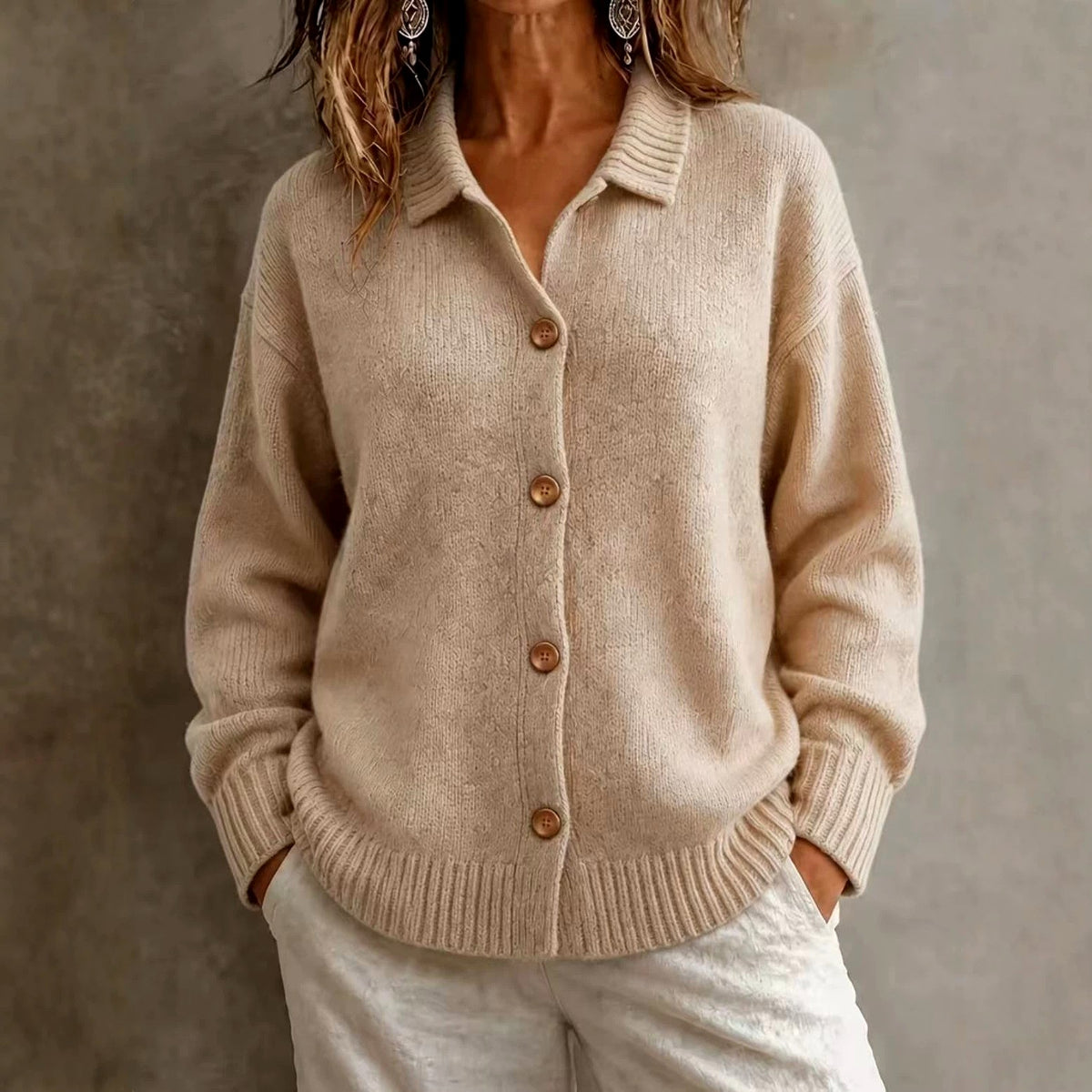 Iria - Women's Collared Button-Front Knit Cardigan 1