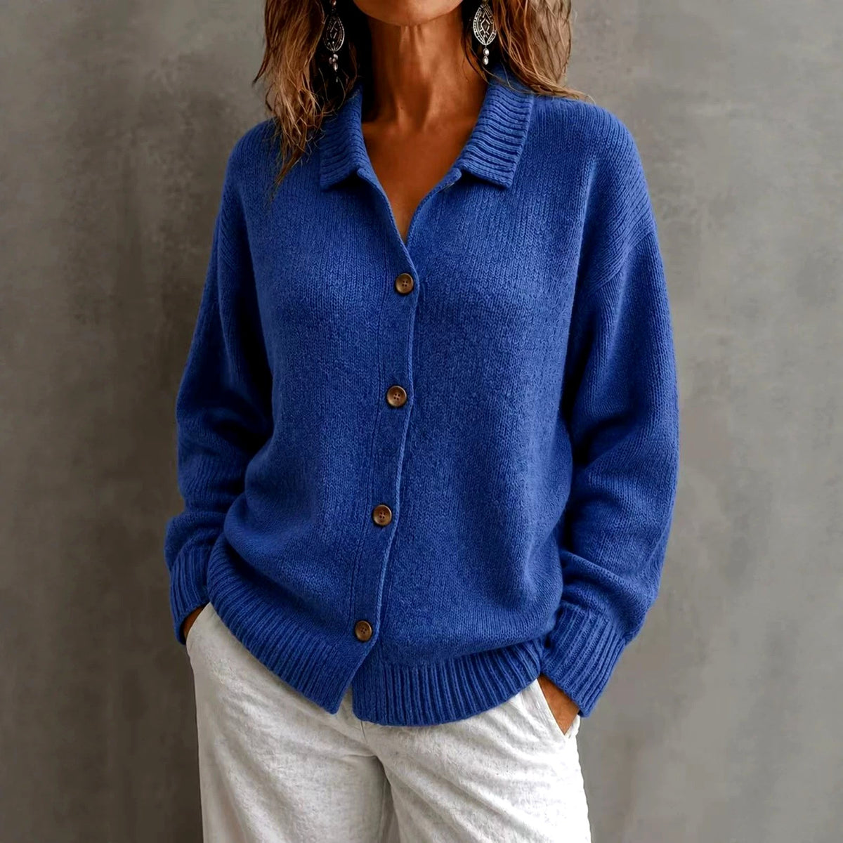 Iria - Women's Collared Button-Front Knit Cardigan 2